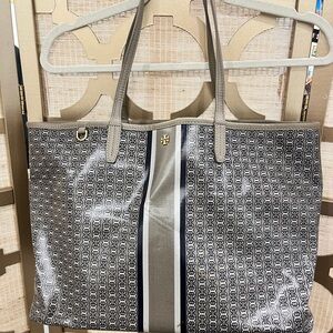 Tory Burch Black and Gray Patterned Tote